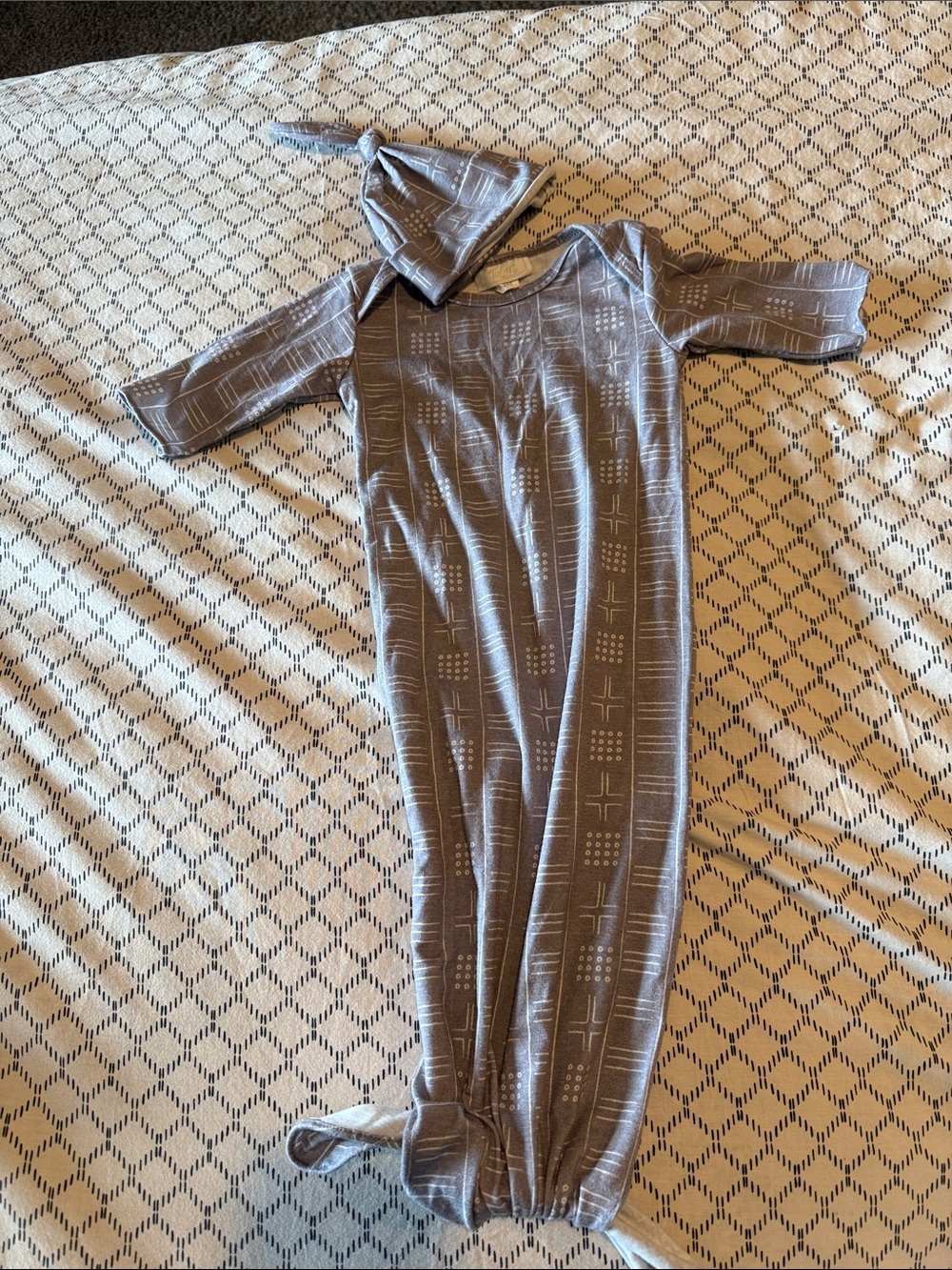 Baby Gray Knotted Gown and Hat Set - Soft Jersey Kids Pajamas